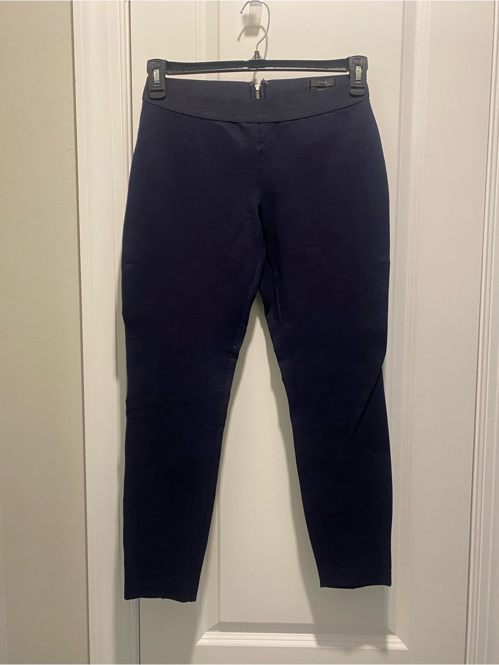 J.Crew Iconic Pixie Pants in Navy Blue Thick & Stretchy SZ 8S Zip Back